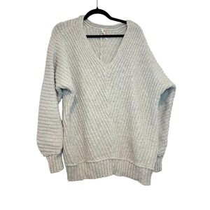 Free People boho oversized M V neck beige ribbed sweater #3069‎